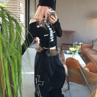 fur side cross pants