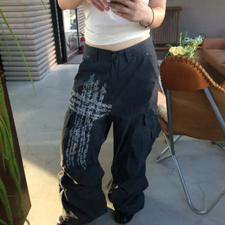 cross lettering pants