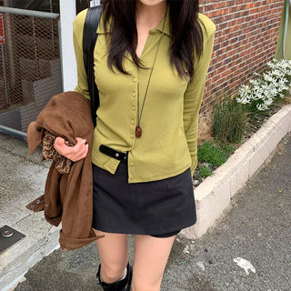 Collared Button Cardigan T-shirt 3 Colors