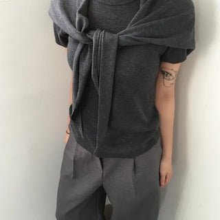 Short-sleeve knit shawl set