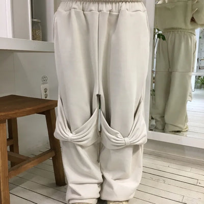 Ribbon-point wide jogger pants