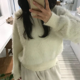 Angora soft fur hooded knit