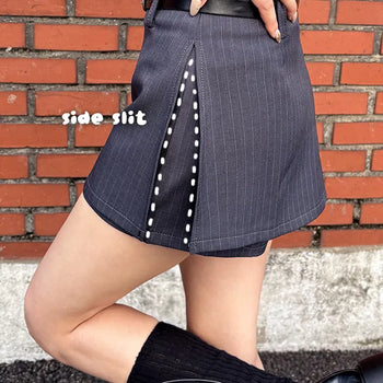 Striped Side Slit Skirt Pants