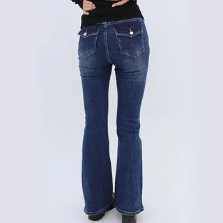 Flap Pocket Washed High-Waisted Bootcut Pants