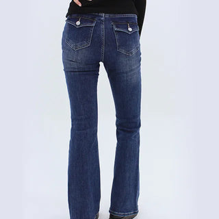 Flap Pocket Washed High-Waisted Bootcut Pants