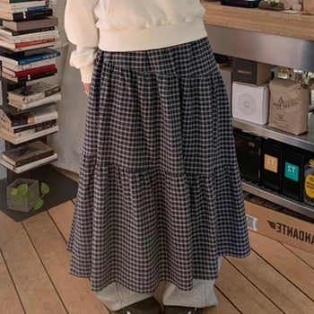 Yuuna checkered tiered skirt