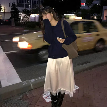 Taupe Lace Midi Skirt