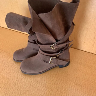 Suede buckle boots mid-length