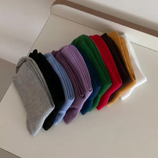 ◈◈Basic Ribbed Mid-calf Socks Stretchy Ribbed Long Basic Color Socks