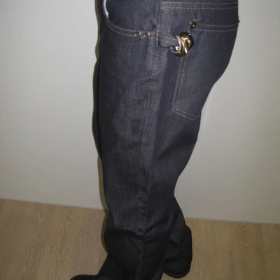 Non-Faded D-Ring Point Bootcut Denim Pants