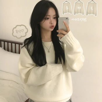 Knit Must-Have, Thick Daily Raglan Plain Round Avant-garde Loose Fit Wool Long Sleeve Knit