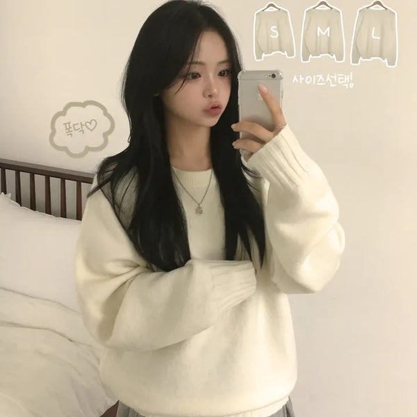 Knit Must-Have, Thick Daily Raglan Plain Round Avant-garde Loose Fit Wool Long Sleeve Knit