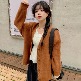 Pieta V-neck Loose Fit Knit Cardigan Oversized Acrylic Sweater Long Sleeve Knit Autumn Outerwear
