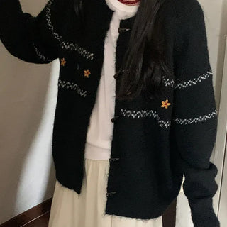 Ekonya Loose Fit Nordic Flower Cardigan