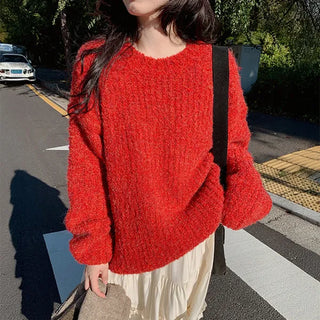 Cellid Boucle Hazzi Oversized Round Neck Loose Fit Sherpa Wool Acrylic Long Sleeve Knit Autumn Winter Sweater