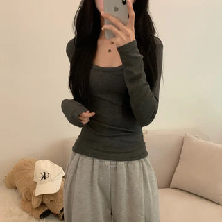 [Loose Sleeves/Super Skinny] Modal Cover Deep U-Neck Basic Slim Fit Inner Long Sleeve Tee for Autumn/Winter