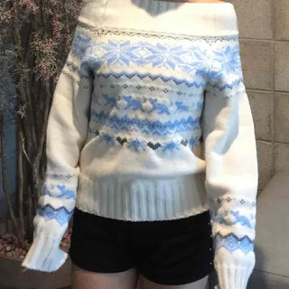 Basic Nordic Jacquard Off-Shoulder Knit