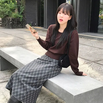 Rome Check Long Skirt