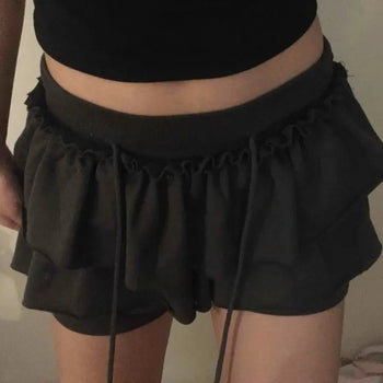 Hip Terry String Tiered Mini Skirt