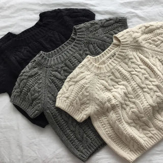 Wool cable knit short-sleeve cropped knit layered look, wedding guest look, work look