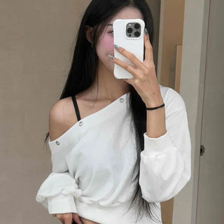 Studded Loose Fit Off-Shoulder Sweatshirt