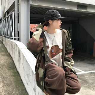 Unisex Chocolate Tree Camo Heavy Knit Zip-Up Hoodie