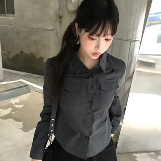 Yuuno Daily Innocent Hip Pocket Crop Shirt