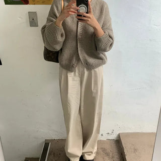 Alpaca V-neck Cardigan Wool Knit Oversized Fit