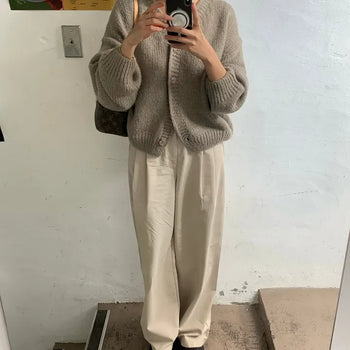 Alpaca V-neck Cardigan Wool Knit Oversized Fit