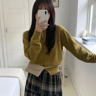 Bean Button Olive Round Knit Cardigan