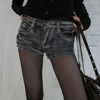 Washed denim shorts