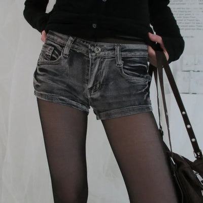 Washed denim shorts