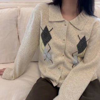 Toby Collar Argyle Knit Cardigan