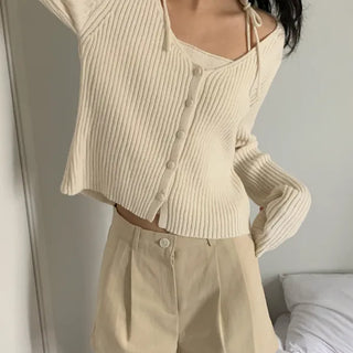 Shureve Ribbed Layered Knit Cardigan T-shirt