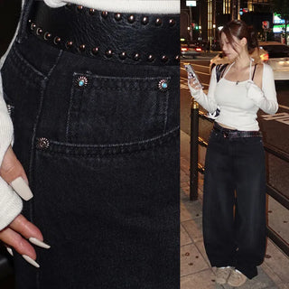Printle Turquoise Denim Wide Pants