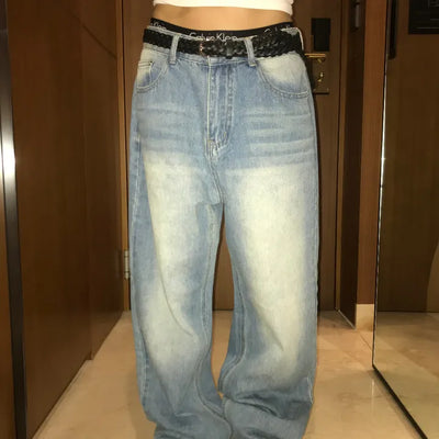 Brushed Light Blue Wide Denim Pants