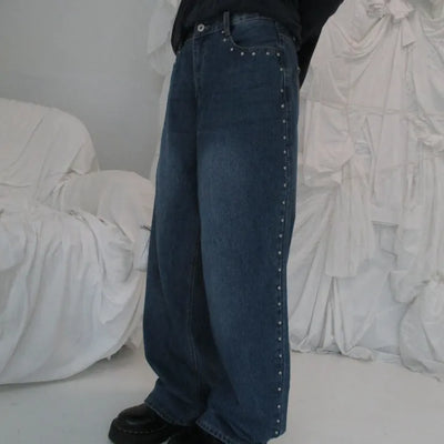 Studded line denim pants