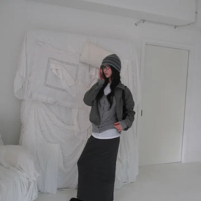 Line banding long skirt (2 colors)