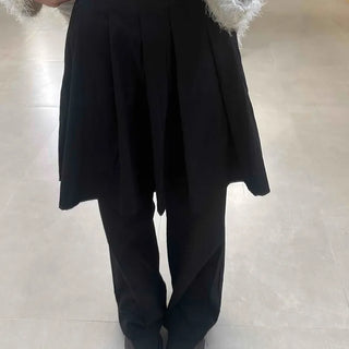 Casual Layered Plain Elastic Waist Long Pants