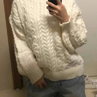 Simple Cable Knit Wool/Wool Round Neck Knit