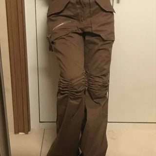 Brown minimal bootcut pocket long pants