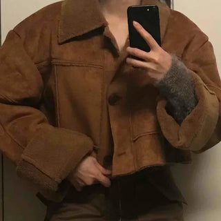 Oversized Shearling Cropped Zip-up