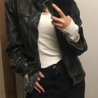 Black casual plain leather jacket