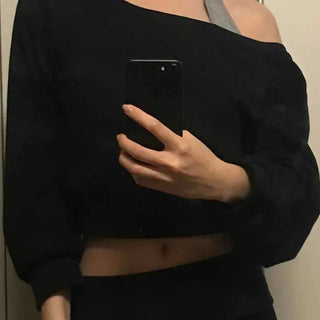 Effortless Chic Semi-Off-Shoulder Plain Cotton Knit