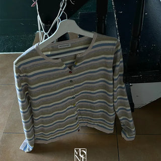 Cotton Candy Pastel Style Cardigan with Striped Button PointsDaily Look, Date Look