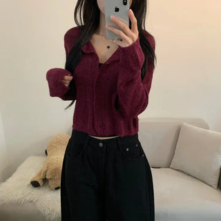 [Pretty Color..] Grape V-neck Autumn/Winter Crop Cardigan