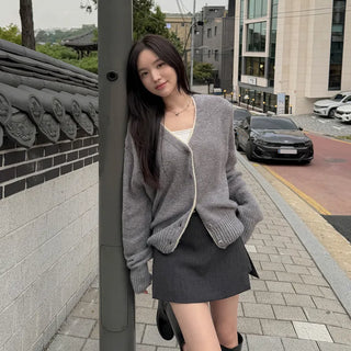 Shine Contrast Alpaca Knit Cardigan