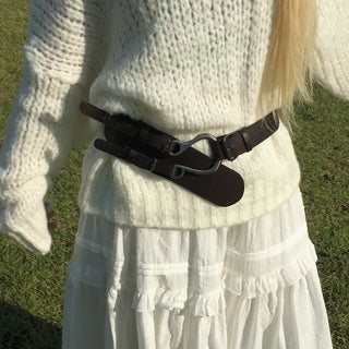 Horse Leather Double Buckle Layered Belt
