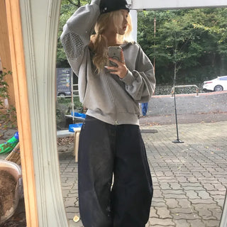 Langble Non-Fade Asymmetrical Pocket Studded Wide Pants
