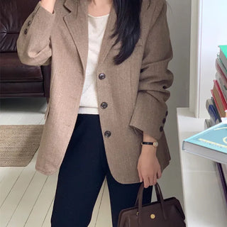 Herringbone Tailored Collar Wool Jacket  Transitional Season Jacket Autumn Jacket Early Winter Jacket Winter Jacket